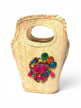 Museo Amparo Artisan Sugar Skull Woven Palm Leaf Straw Summer Tote Bag NEW